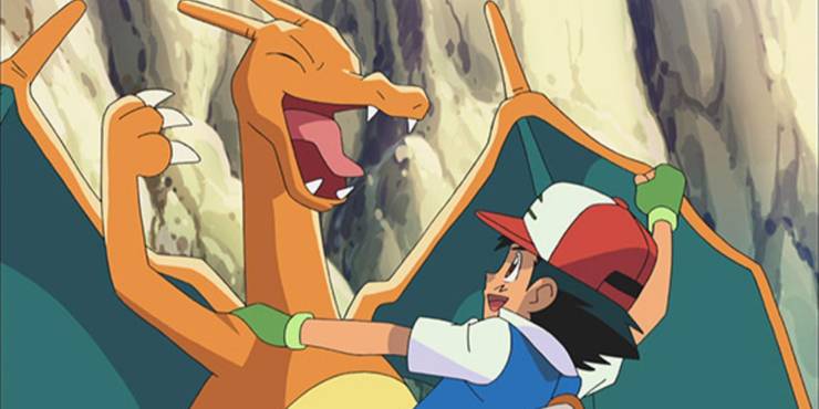 Anime Pokemon Ash abraza a su Charizard