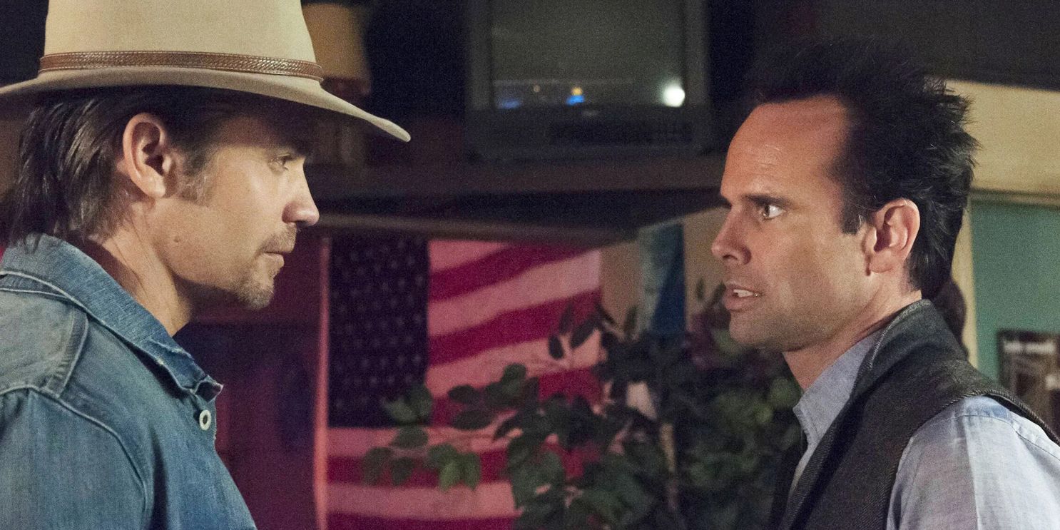 Timothy Olyphant as Raylan Givens and Walton Goggins as Boyd Crowder in Justified