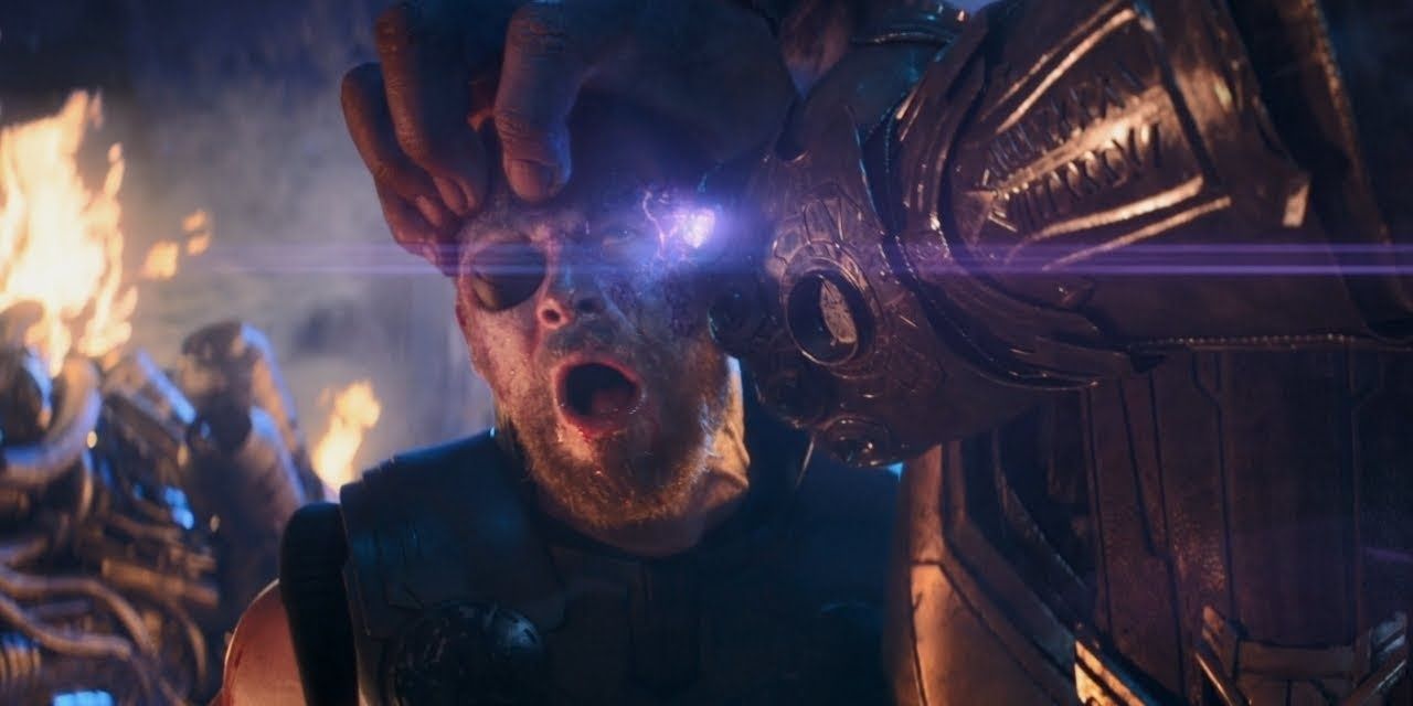 Thanos killing Thor with the Power Stone.