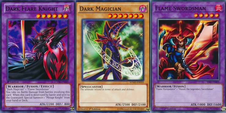 Dark Flare Knight, Flame Swordsman, and Dark Magician Yugioh