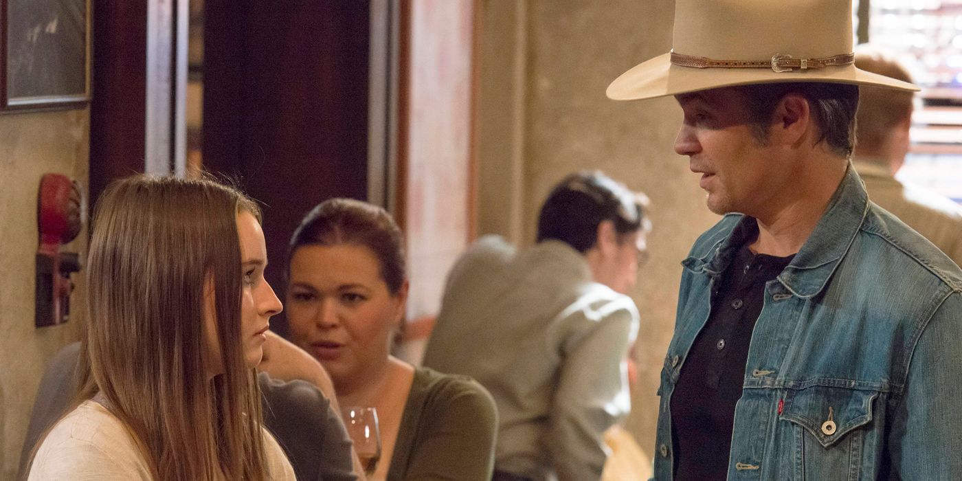 Kaitlyn Dever as Loretta and Timothy Olyphant as Raylan in Justified