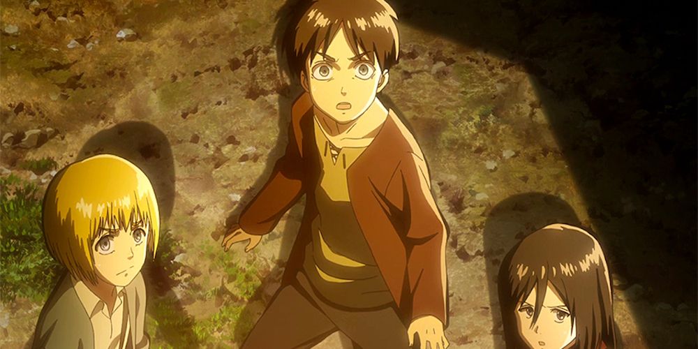 Attack On Titan Episode 1 Eren Armin Mikasa Scared