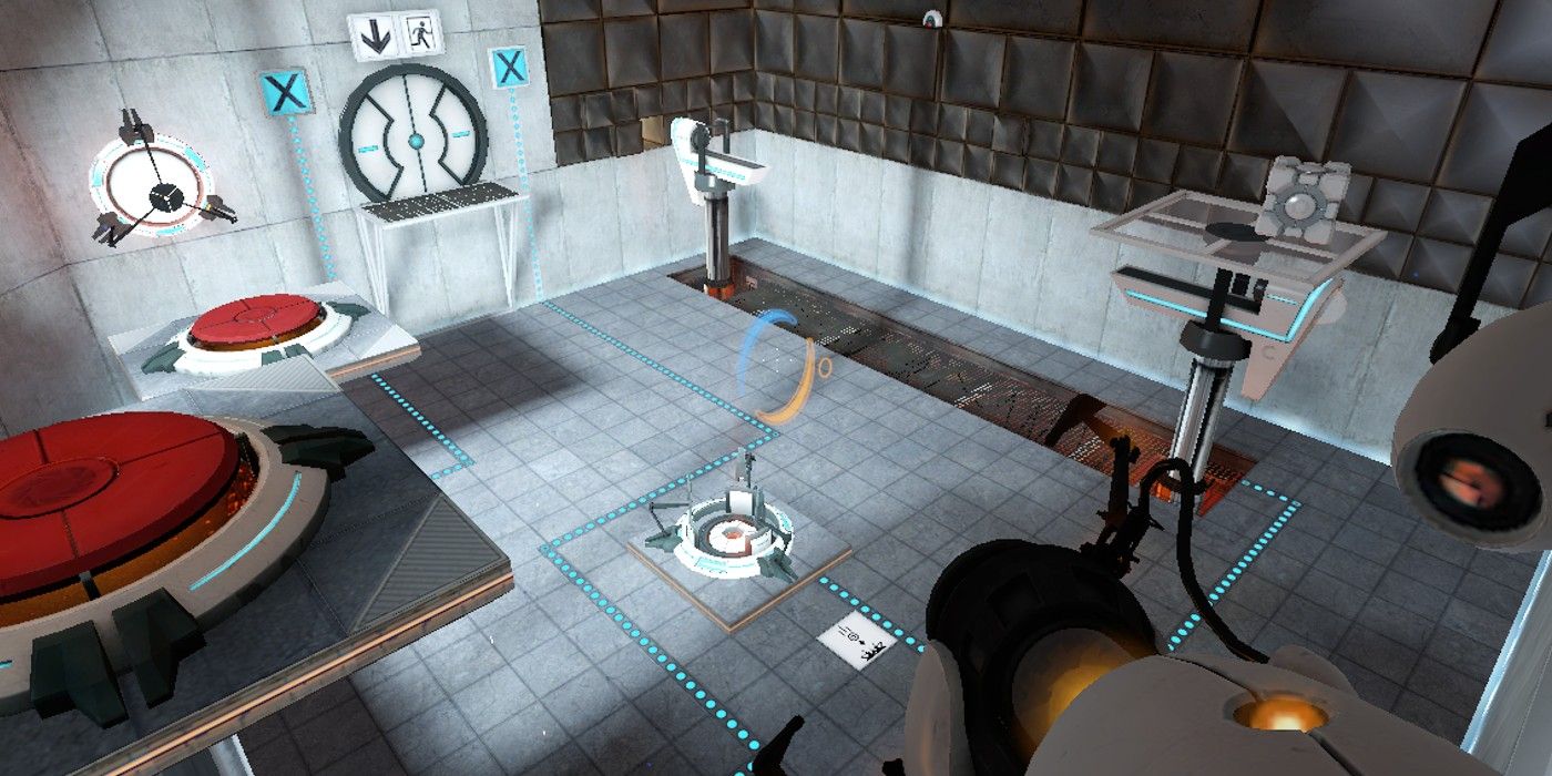 Chell Observes The Puzzle Room In Portal