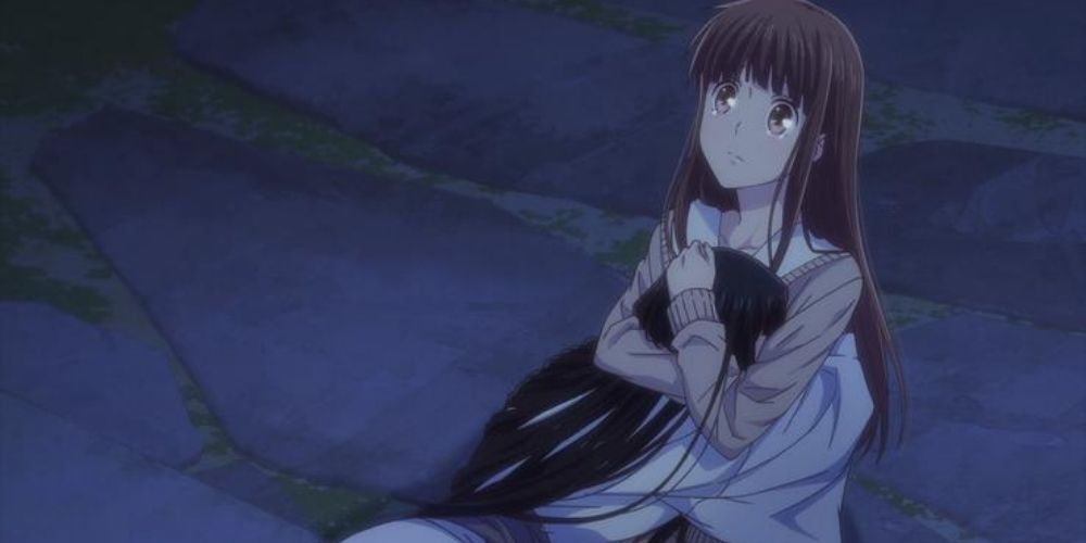 A Tearful Tohru Hugging a Crying Rin in Fruits Basket