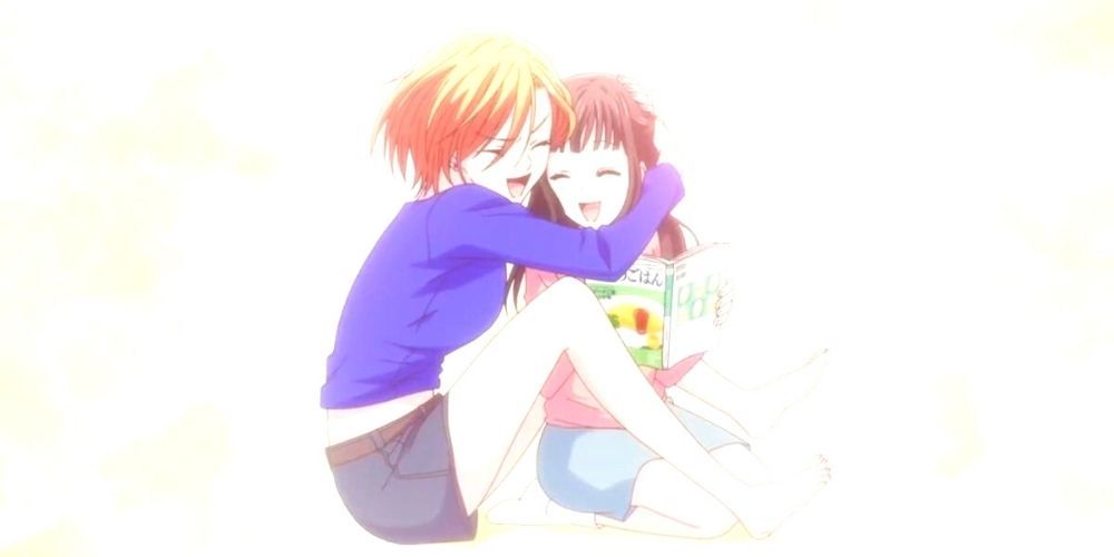 Kyoko Honda hugging Tohru Honda and calling her cute in Fruits Basket